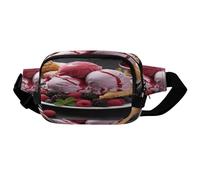 Raspberry Ice Cream Square Double-Layer Waist Bag with Adjustable Strap.Zipper Fanny Pack -Multi-Pockets.Chest Bag-sports Waist Bag for Hiking Jogging Running.