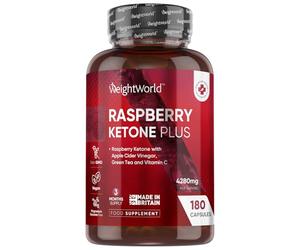 Raspberry Ketone Plus 4280mg - 180 Vegan Capsules - with Apple Cider Vinegar, Vitamin C, Caffeine & Green Tea - 3 Months Supply - Keto & Low Carb Diet-Friendly Raspberry Ketones Supplement