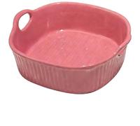 Raspberry Red Ceramic Baking Dish, 7.3 x 6.7 x 2.4 in / 650 ML Oven Microwave Safe Lasagna Baking Pan with Dual Handles, Stripe Bottom for Air Fryer Toasting and Roasting