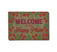 Raspberry Red Welcome Happy Place Rustic Entry Frame Metal Tin Sign Plaque Wall Decor for Cafe, Man Cave, Club Bar, Office, Home Garden Round Metal Poster 8x12Inch