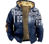 RASPIO Bohemian Country Hoodie, Men Vintage Print Western Aztec Long Sleeve Zipper Jacket, Winter Warm Sweaters Coat with Pocket(Jacket C,5XL)