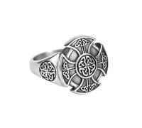 RASPIO Celtic Knot Triquetra Shield Ring for Men Woman,Stainless Steel Gold Plated Triangle Knot Ring, Vintage irish Trinity Amulet(9)