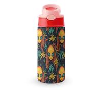 Rasta Aliens Weed Cute Water Bottle with Straw Lid Stainless Steel Drink Tumbler Insulated Flip Top Cups 350ml