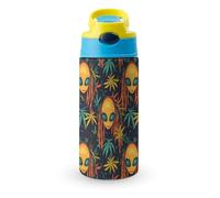 Rasta Aliens Weed Cute Water Bottle with Straw Lid Stainless Steel Drink Tumbler Insulated Flip Top Cups 350ml