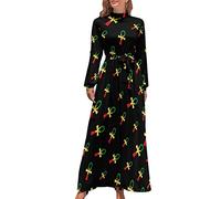 Rasta Ankh Women's Multicolour Maxi Dress, Size M, High Collar, Long Sleeve, Party, Versatile, Modern, High Waist