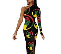 Rasta Black Power FIST Fits Women's Dress One Shoulder Split Maxi Long Dress Bodycon Wedding Party Dresses XS