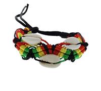 Rasta Braided Bracelet with Sea Shells - Friendship Bracelet Reggae Colours of the Caribbean - Adjustable Wristband Bob Marley