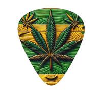 Rasta-Cannabis-Leaves-Pattern 12 Pack Guitar Picks With 3 Thicknesses And Storage Box, Abs Plectrums For Electric Bass Guitar Players