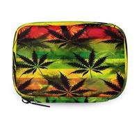 Rasta Cannabis Leaves Pattern Pill Organizer Travel Medicine Case with Zipper Daily Vitamin Storage Bag Portable 8 Slot Weekly Pill Box Supplement Holder for Home Office Gym Travel