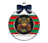 Rasta Cat Weeds Funny Christmas Pendant Charms Metal Hanging Xmas Tree Ornament Necklace Jewelry Circular