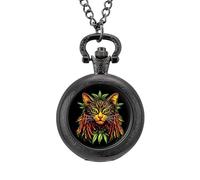 Rasta Cat Weeds Vintage Pocket Watches Roman Numerals Quaretz Watch with Chain Christmas Birthday Gifts Black-Style