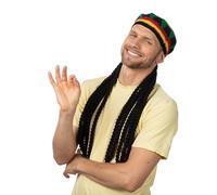 Rasta Hat with Dreadlooks Hippie Reggae Jamaican Beanie Fancy Dress Costume Party