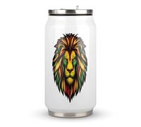 Rasta Jamaican Lion Face Stainless Steel Travel Mug Insulated Tumbler Coffee Cup with Lid and Straw