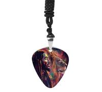 Rasta Lion Jamaican Men Guitar Picks Necklace Bass Pick Pendant Vintage R&B Steel Music Jewelry for Music Lovers