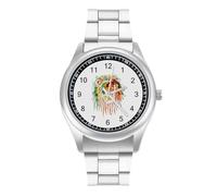 Rasta Lion Jamaican Men's Steel Strap Watch Easy Reader Casual Silver Dial Fashion Analog Watches