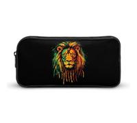 Rasta Lion Jamaican Pen Holder Pouch Large Storage Pencil Case with Zippered Stationery Bag Office