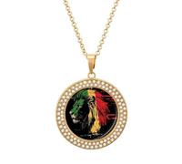 Rasta Lion Rastafari Jamaica Women's Necklaces Round Long Alloy Pendant Necklace Minimalist Tiny Jewelry Gift Golden-style