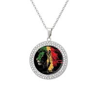 Rasta Lion Rastafari Jamaica Women's Necklaces Round Long Alloy Pendant Necklace Minimalist Tiny Jewelry Gift Silver-style