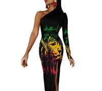 Rasta Lion Women's Dress One Shoulder Split Maxi Long Dress Bodycon Wedding Party Dresses S