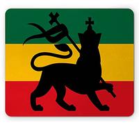 Rasta Mouse Pad, Rastafarian Flag Judah Lion Reggae Music Inspired Design Image, Rectangle Non-Slip Rubber Mousepad, Standard Size, Yellow Black