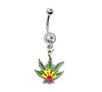 RASTA POT LEAF MARIJUANA WEED LEAF KUSH Navel Belly Button Ring Body Jewelry Piercing