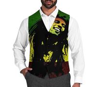 Rasta Reggae Casual Mens Vest Waistcoat V-Neck Business Formal Dress for Suit Tuxedo L