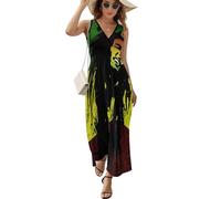 Rasta Reggae Casual Womens Dresses A-Line Beach Long Dress V Neck Sleeveles Sundress L