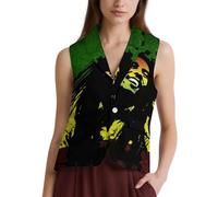 Rasta Reggae Casual Women's Vests Suit Waistcoat Button Down Sleeveless Blazer Jacket 2XL