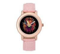 Rasta Reggae Jamaican Lion of Judah Women's Wrist Watch Fashion Wristwatches with Pink Strap Gifts for Women Mother Wife Birthday