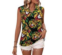 Rasta-Reggae-Lion Women Polo Shirt Summer Tank Tops Sleeveless Golf Shirts Blouses Outfits 2XL