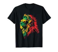Rasta Reggae Music Headphone DJ Lion Of Judah Jamaican T-Shirt