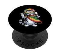 Rasta Reggae Music Jamaica Rastafari Roots Jamaican Cat PopSockets Adhesive PopGrip