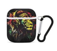 Rasta Reggae Music Jamaican Lion PC Headphone Case for AirPods 1 And 2 Earphone Cover Earbuds Accessories with Keychain