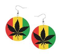 Rasta Reggae Music Marijuana Leaf Banner Women Earrings Faux Leather Dangle Eardrop Drop Earring Fashion Jewellery Gift For Wife Daughter Girlfriend Christmas