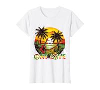 Rasta Reggae Sunset Hammock Reggae Music Guitar Jamaica T-Shirt, Women, White, Large