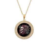 Rasta Skull Weed Smoking Novelty Necklace Round Pendant Diamond Jewelry Gifts For Men Women Golden-style-1