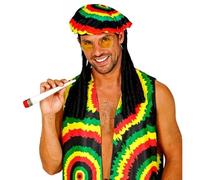 Rastafari Costume Kit Dreadlock Hat Glasses Fancy Dress Party Accessory Set