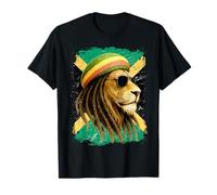 Rastafari Lion with Dreadlocks Glasses and Jamaica Flag T-Shirt