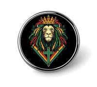 Rastafarian Rasta Lion with Crowned Round Lapel Tie Pins Funny Brooch Pin Button Badge Hat Clothes Accessories for Men Women
