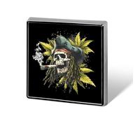 Rastafarian Skull Smoking Weed1 Metal Square Badge Pins Lapel Brooch Gifts for Men Women Clothes Bags Hats