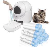Rastalola 120 Pack Cat Litter Bags with Drawstring, Compatible with Litter Box Robot 3 & 4, 25x15.7 inch Self Cleaning Cat Litter Box Liners, 10-12 Gallons