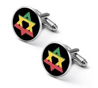 Rastas Star of David Rastafari Cufflinks for Men Round Cuff Links Black Tie Clips for Business Wedding Graduation