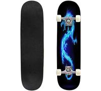 Raster Version Illustration of Blue Fire Chinese Dragon Symbol of Skateboard 31"x8" Double-Warped Skateboards Outdoor Street Sports Skateboard for Beginners Professionals Cool Adult Teen Gifts
