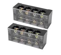 RASTKY 100A 600V Terminal Strip Transparent Protection Cover Easy to Wire, 2pcs Dual Row Screw Terminals Strip for Tunnel Distribution Power Systems (4 Positions)