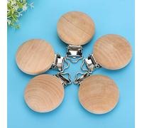 RASTKY 5Pcs 3CM Beech Wood Baby Pacifier Clips - Soother HolderInfants, No Holes Dummy Clips, Safe and Eco-Friendly Baby Products