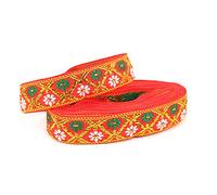 RASTKY 7m Embroidered Lace Trim Elegant Ribbon for Crafts Wedding Decoration Dress Making Gift Packing, 2Pcs Set Polyester Lace Fabric Jewelry Design Flower Arranging (Red)