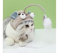 RASTKY Animal Shape Cat Fishing Headdress Toy with Replaceable Feather Bait, Interactive Teaser for Cats, Releases Your Hands, Perfect for Kitten Playtime, Soft Wire Material (Gray Big Eye Fish)