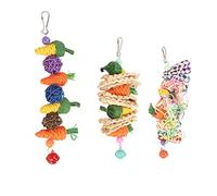 RASTKY Bird Hanging Cage Toy Fine Craftsmanship Colorful Decor for Finch Parakeets, 3pcs Chew Toys Bamboo Pieces Corn Husk Rattan Balls Teeth Grinding Relief