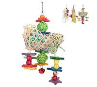 RASTKY Bird Rattan Toys for Parrots Biting Chewing, Entertaining Birdcage Accessories with Brightly Colored Paper Threads, 3pcs, Great for Time-killer and Care