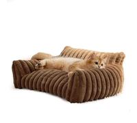 RASTKY Cat Sofa Bed Cozy Pet Couch with High Backrest, Superior Support for Dogs, Fluffy Indoor Pet Sofa with Easy Maintenance (Beige, Dacron, 35.83 * 27.17 * 9.84in) (L)